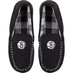 Men's FOCO Brooklyn Nets Team Logo Flannel Moccasin Slippers