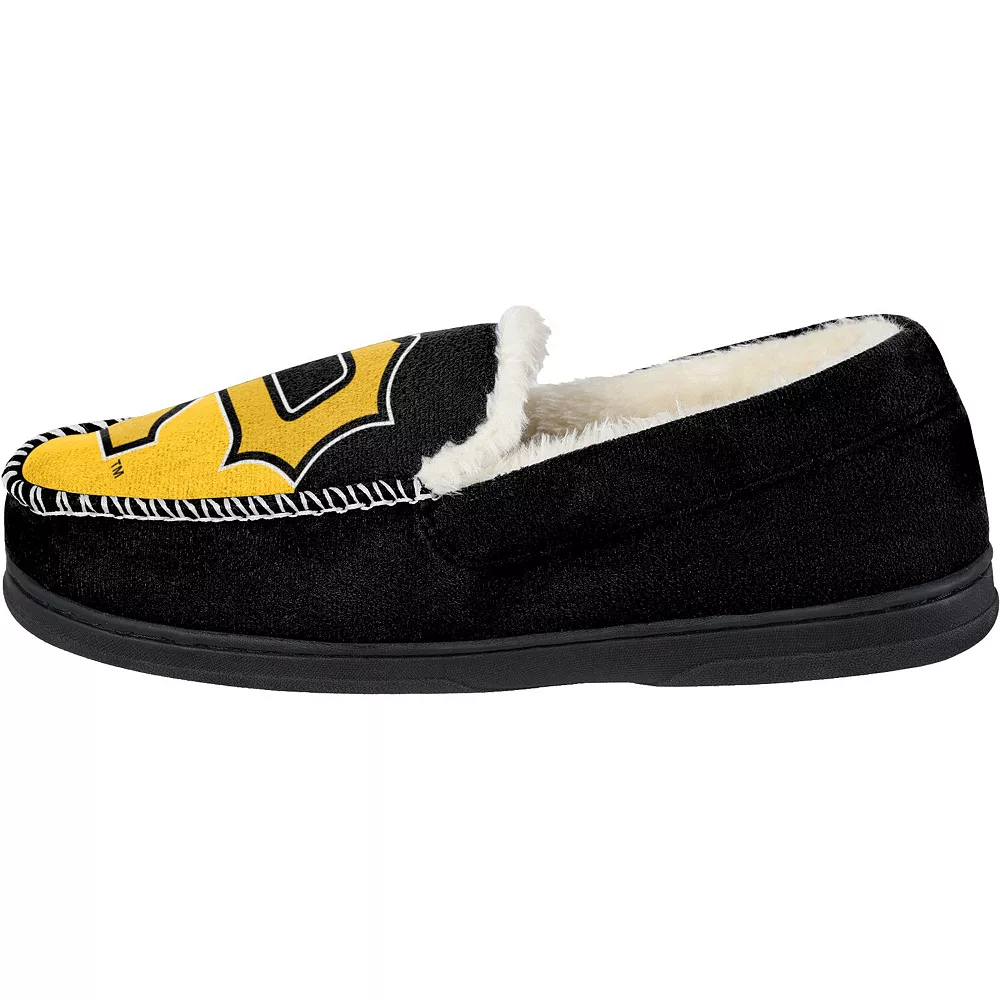 Men's FOCO Pittsburgh Pirates Colorblock Moccasin Slippers - Image 3